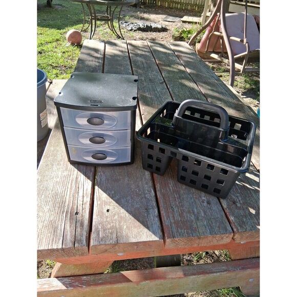 Small Black Plastic Tote Basket & 3 Drawer Organizer - Picture 2 of 7